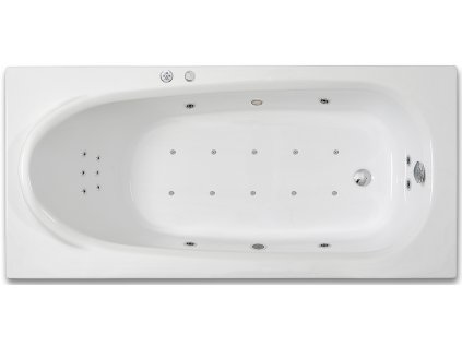 Vířivá vana RHEY FLAT, 190 x 80 cm, 4 velké masážní trysky, 8 malých masážních trysek, 10 AIR trysek, 1 LED osvětlení